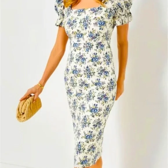 Hyacinth House size small puff sleeve midi dress - Picture 1 of 3